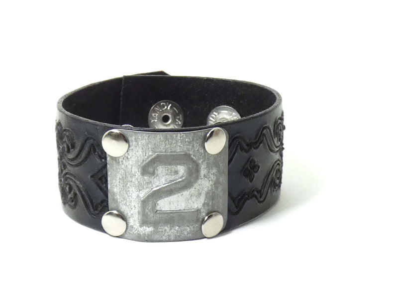 Leather Cuff Bracelet unisex Repurposed #2 Locker Number