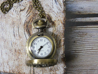 Pocket Watch Necklace, Flower Design Timepiece Necklace