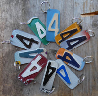 License Plate Keychains • Repurposed from Authentic Plates • Numbers 1-9 • Custom decorative signs • Perfect Gift for All Ages