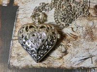 Pocket watch silver heart necklace