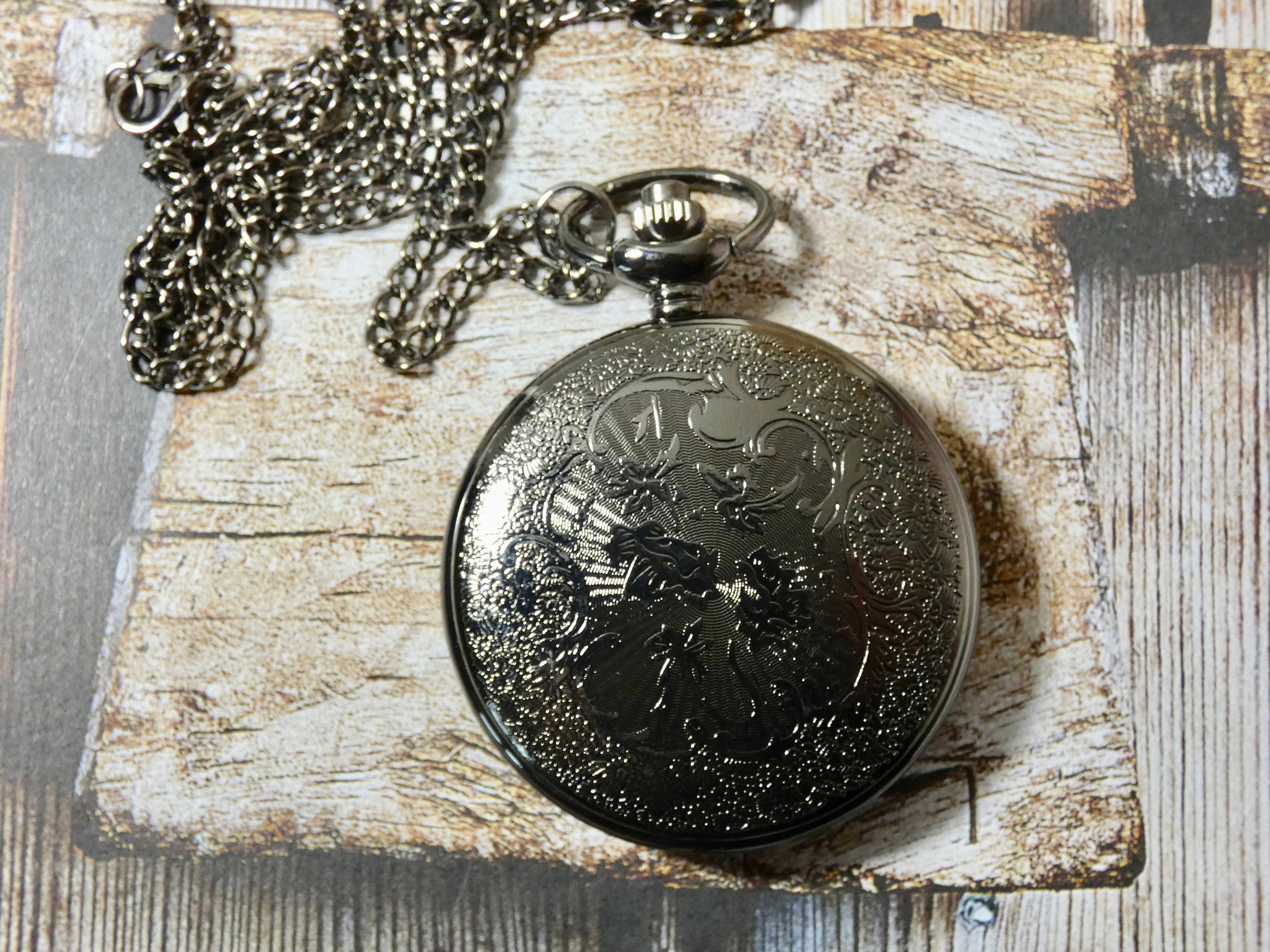 Pocket Watch Necklace • Working Large Face Watch • Gunmetal Watch Necklace with open face
