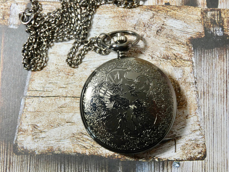 Pocket Watch Necklace • Working Large Face Watch • Gunmetal Watch Necklace with open face