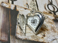 Pocket watch silver heart necklace