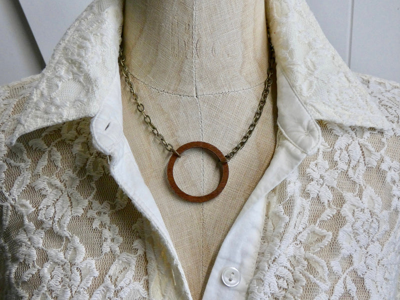 Circle Necklace, Small Chestnut Birch Wood Necklace