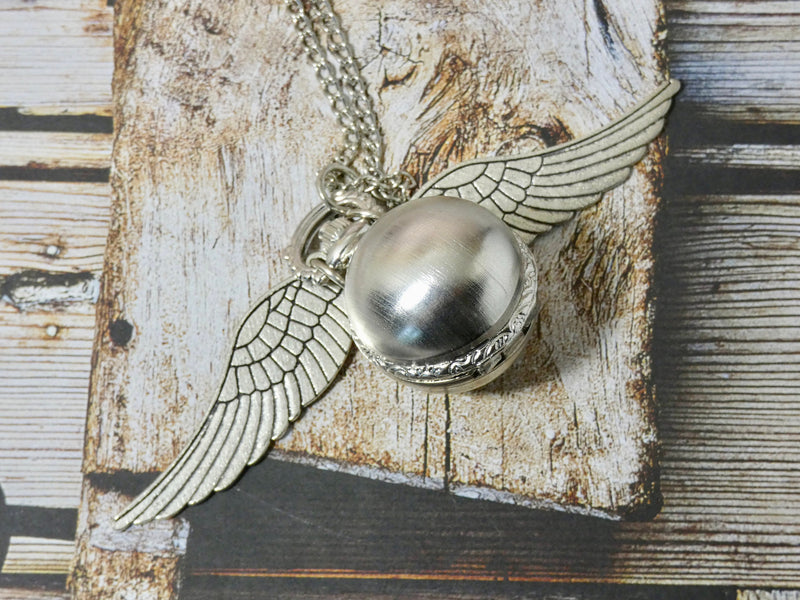 Pocket Watch Necklace • Round Ball Watch with Wings • Unisex Steampunk Timepiece • A Perfect Gift for all ages