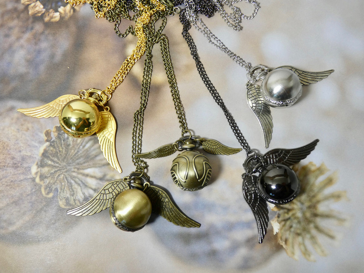 Pocket Watch Necklace • Round Ball Watch with Wings • Unisex Steampunk Timepiece • A Perfect Gift for all ages