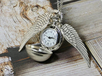 Pocket Watch Necklace • Round Ball Watch with Wings • Unisex Steampunk Timepiece • A Perfect Gift for all ages