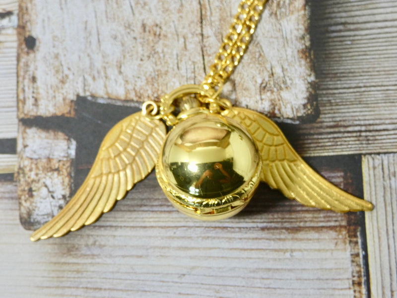 Pocket Watch Necklace • Round Ball Watch with Wings • Unisex Steampunk Timepiece • A Perfect Gift for all ages