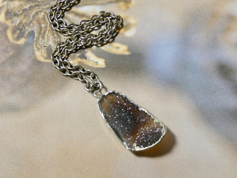 Gray and Brown Druzy Geode Necklace