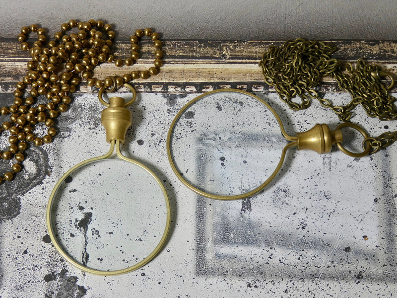 Magnifying Glass Necklace, Brass and Glass Steampunk Monocle Necklace, It really does work