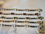 Tennis Bracelet with Colored Crystal Stone in Two Tone Metal