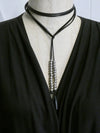 Leather Lariat Necklace, Deer Skin Leather with Silver Beads