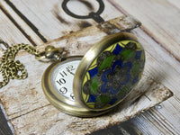 Pocket Watch Necklace - Green, Blue and Yellow Design