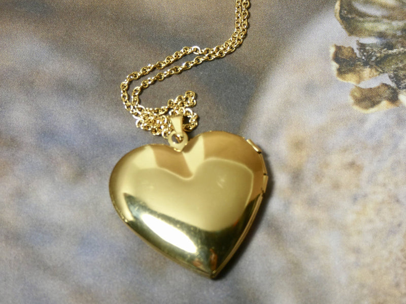 Heart Locket Necklace, Gold Swirl Pattern
