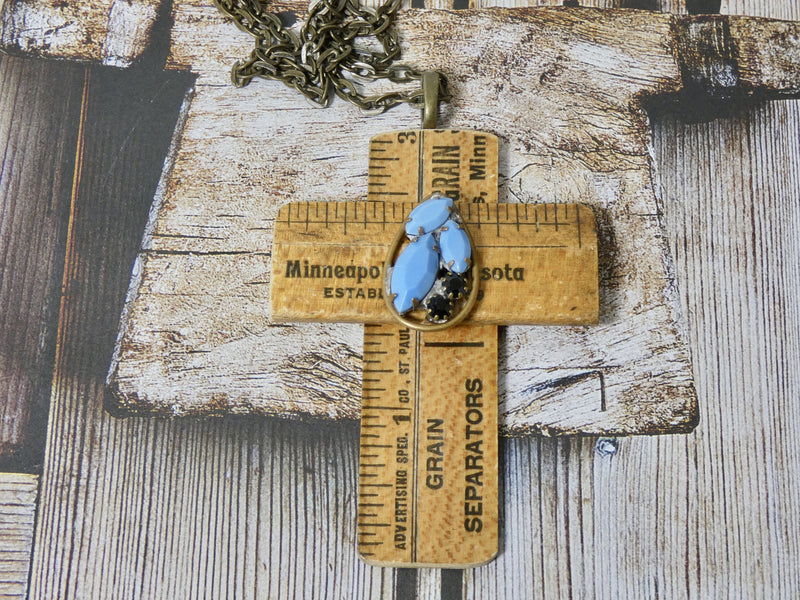 Cross Necklace - One of a Kind Vintage Wooden Ruler Pendant