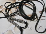 Leather Lariat Necklace, Deer Skin Leather with Silver Detailed Beads