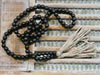Wooden Prayer Beads Garland with a Jute Tassel, Home decor, Funky Lariat Necklace