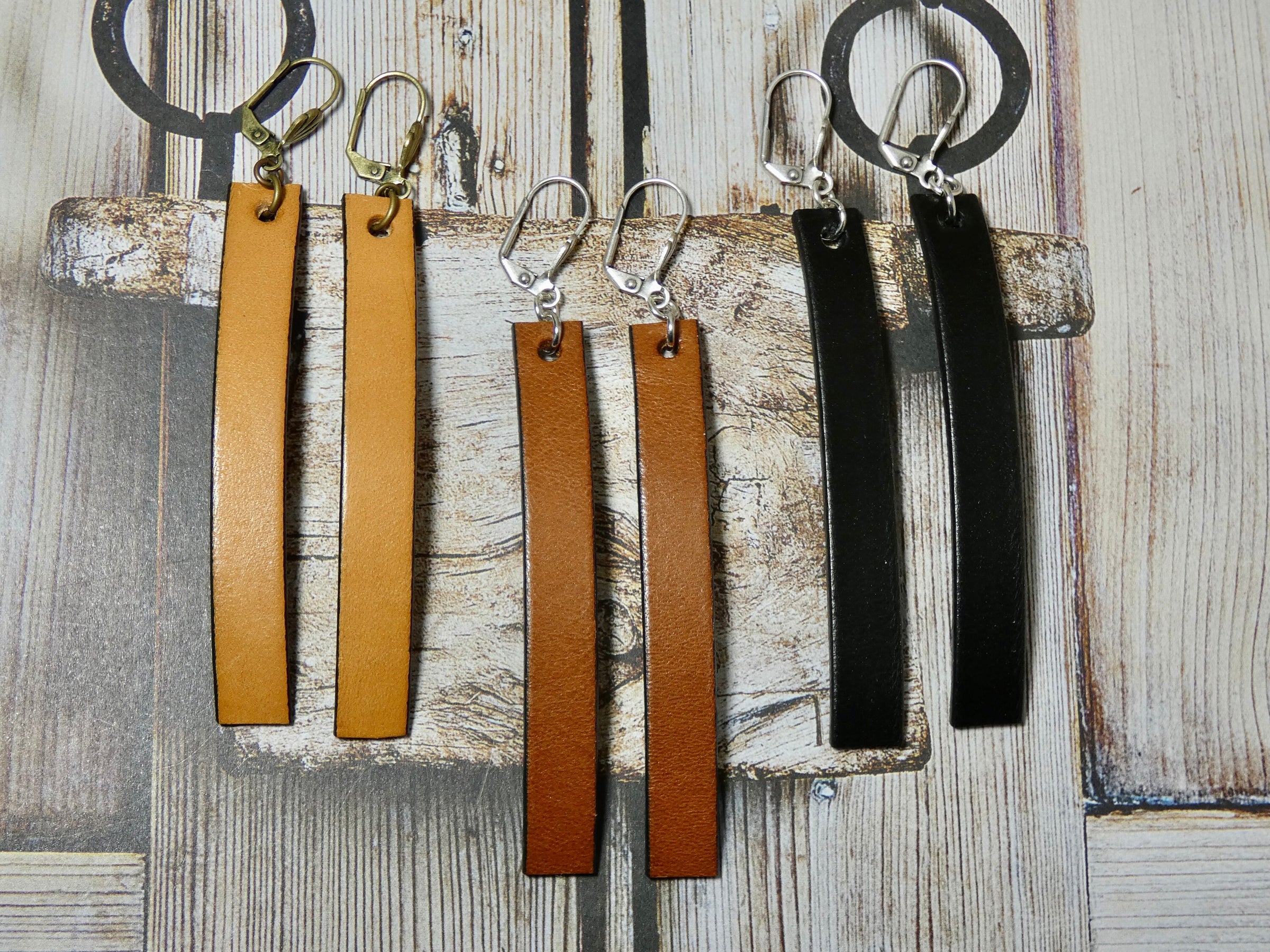 Leather Bar Earring, 2 Inch and 3 Inch Long Earrings