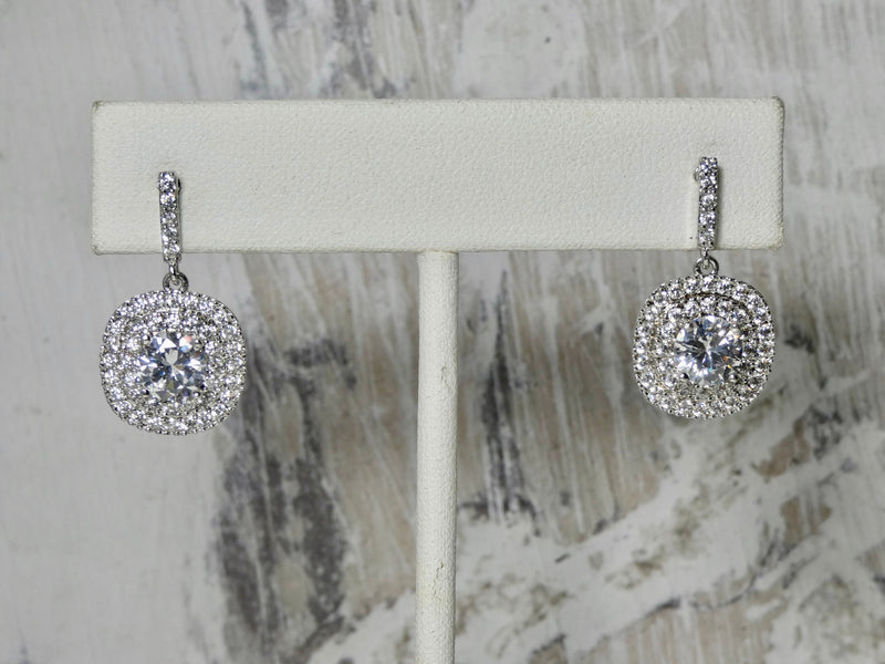 Vintage Style Rhinestone Earring, Dangle with Cubic Zirconia Center, The Perfect Bridal Earring