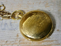 Mechanical Pocket Watch with Fob, Brass with Train Design