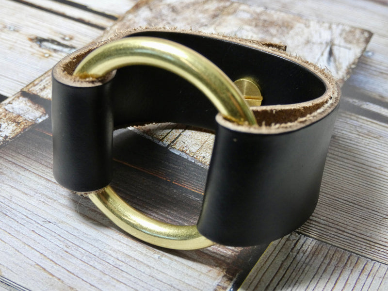 Leather Wrap Cuff Bracelet, Unisex Circle Large O Ring Bracelet
