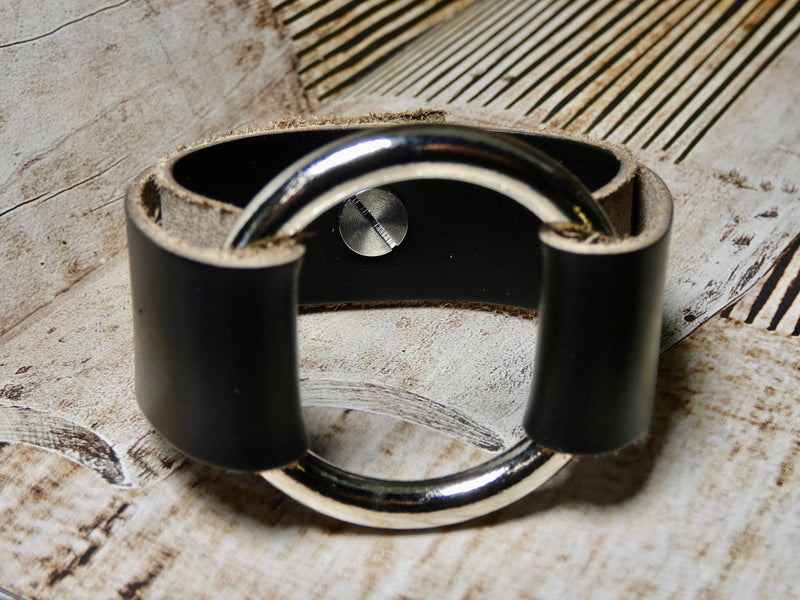 Leather Wrap Cuff Bracelet, Unisex Circle Large O Ring Bracelet
