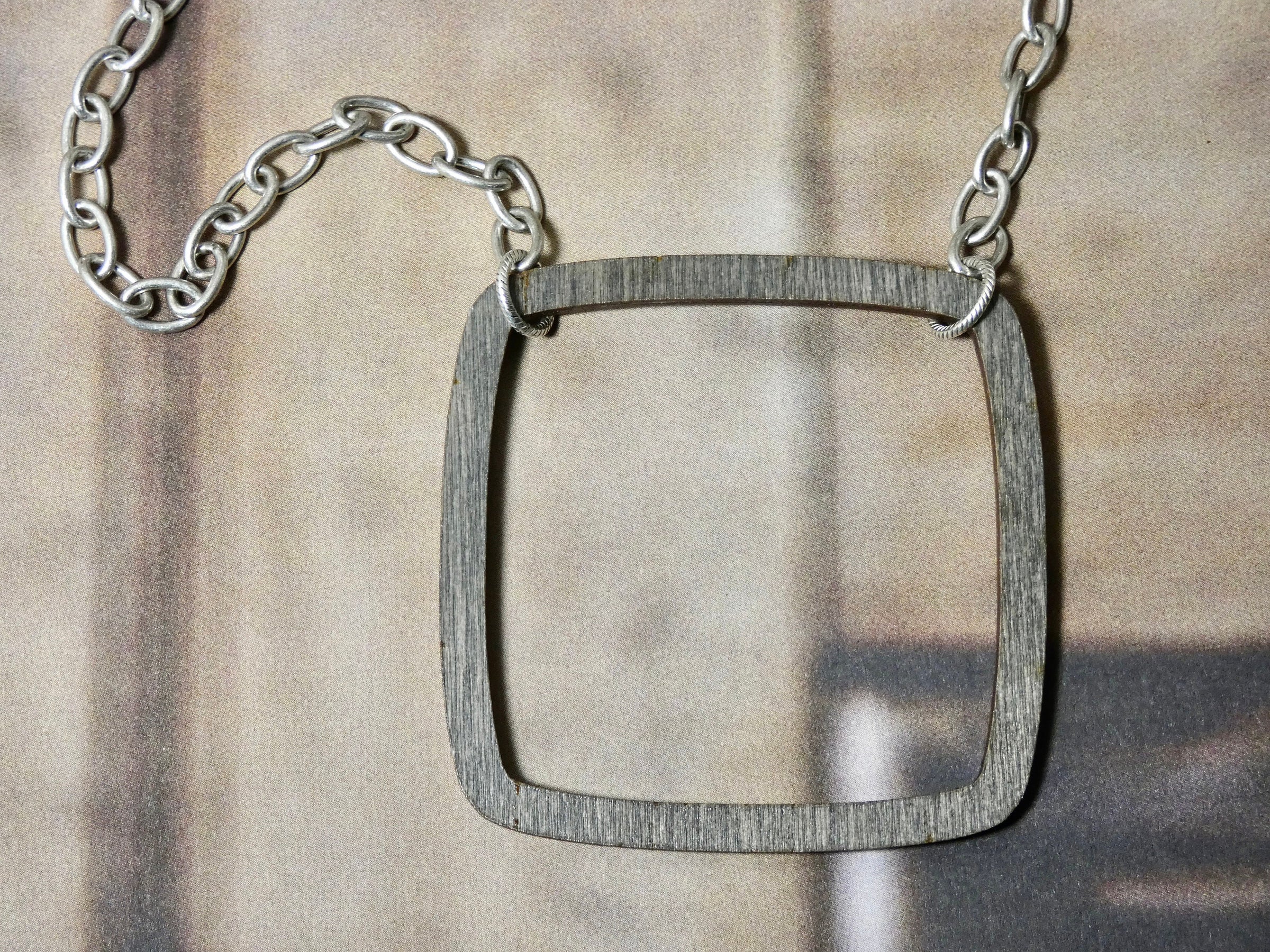 Wood Necklace, Large Square Laser Cut Pendant, Lightweight Necklace