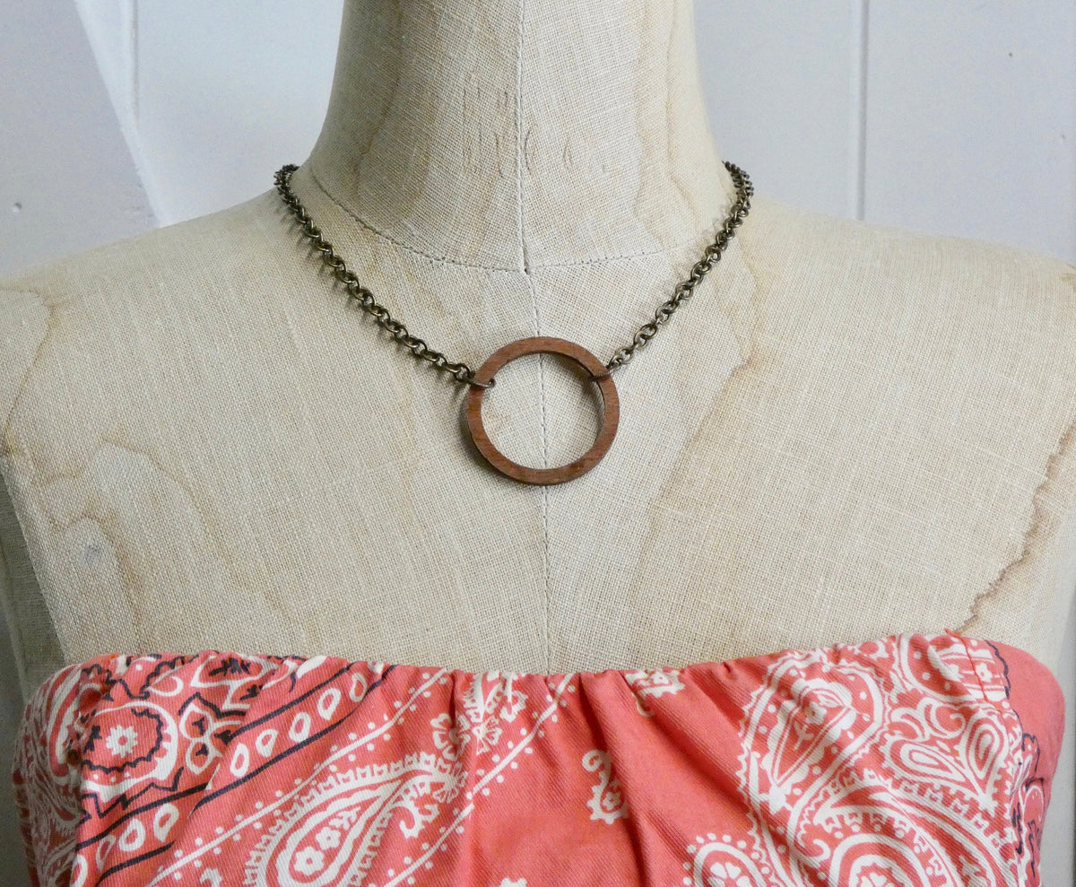 Circle Necklace, Small Chestnut Birch Wood Necklace