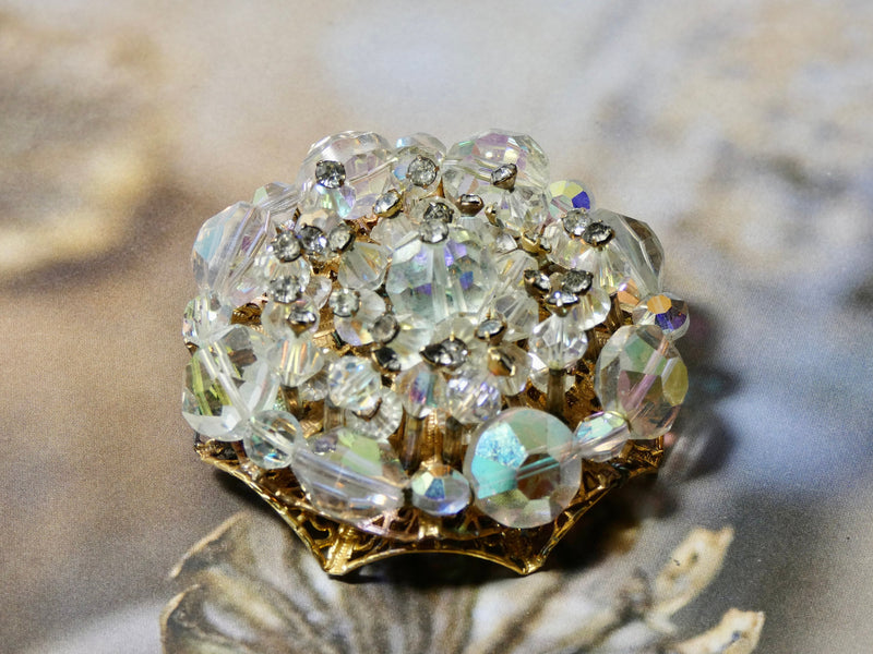 One of a Kind Vintage Iridescent Crystal Brooch
