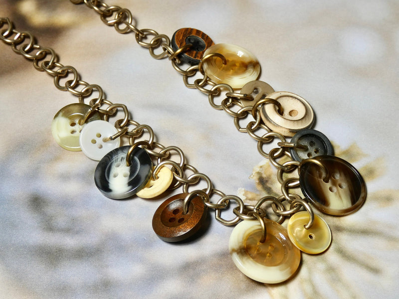 Vintage Button Necklace, One of a Kind Button Charm Necklace