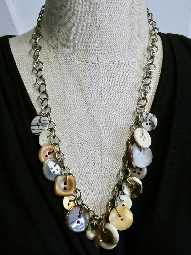 Vintage Button Necklace, One of a Kind Button Charm Necklace