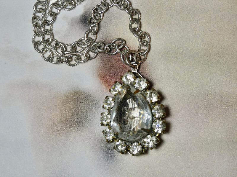 Rhinestone Vintage Teardrop Pendant, One of a Kind Gift