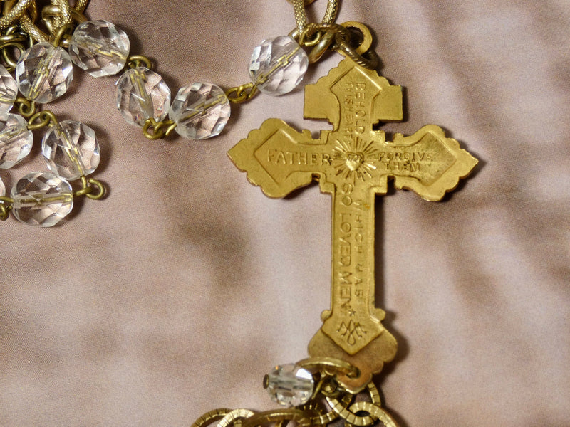 Vintage Crucifix Cross Necklace with crystal bead detail