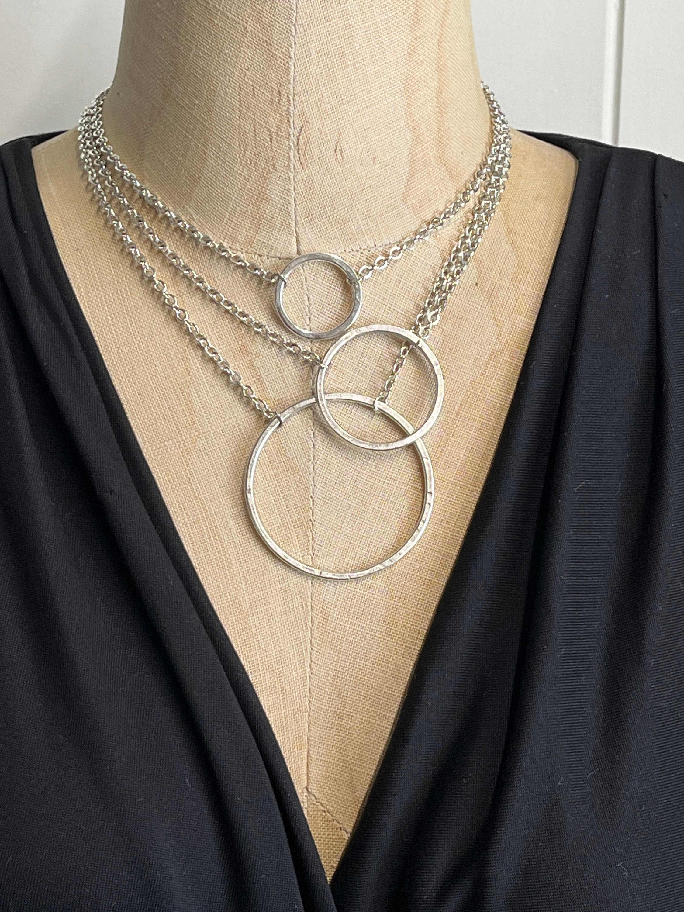 Circle Necklace, Small Hammered Sterling plated Circle Pendant