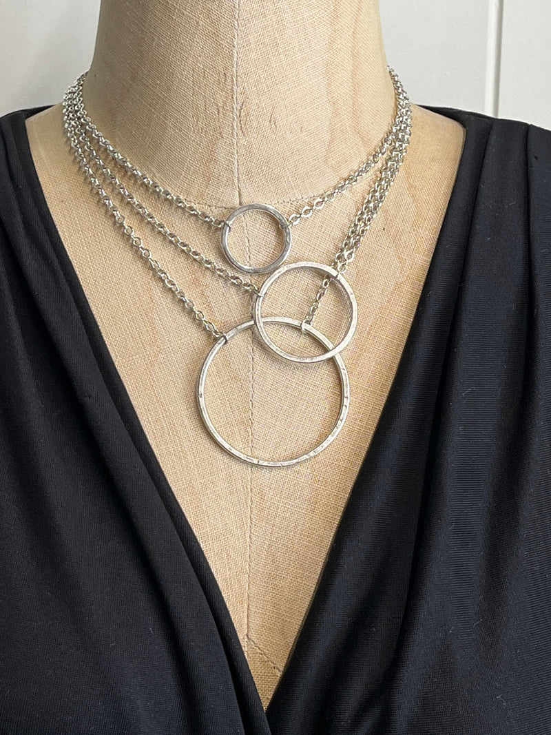 Circle Necklace, Medium Hammered Sterling plated Circle Pendant