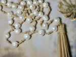 Fresh Water Pearl and Leather Necklace, Hand knotted, Boho Vibe Necklace