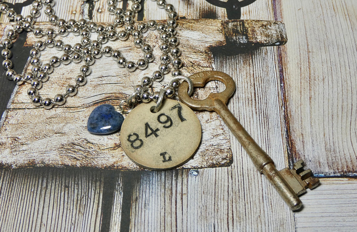 Skeleton Key and Coat Check Tag # 7897 Necklace