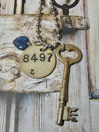 Skeleton Key and Coat Check Tag # 7897 Necklace
