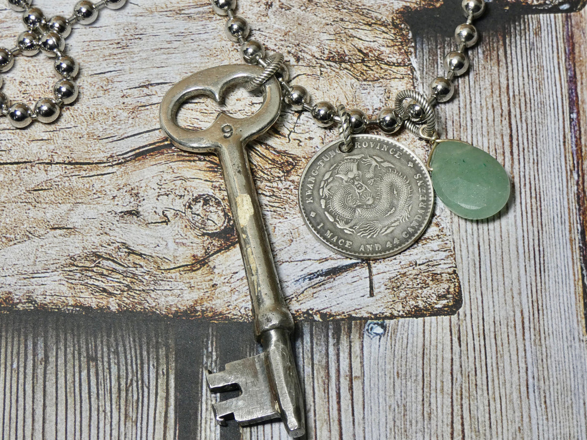 Skeleton Key and Old World Coin Necklace