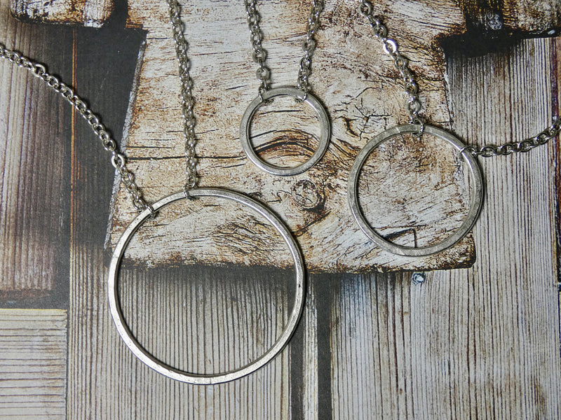 Circle Necklace, Large Hammered Sterling plated Circle Pendant