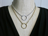 Circle Necklace, Small Hammered 14K Gold plated Circle Pendant
