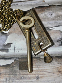 Vintage Skeleton Key and Key Hole Necklace