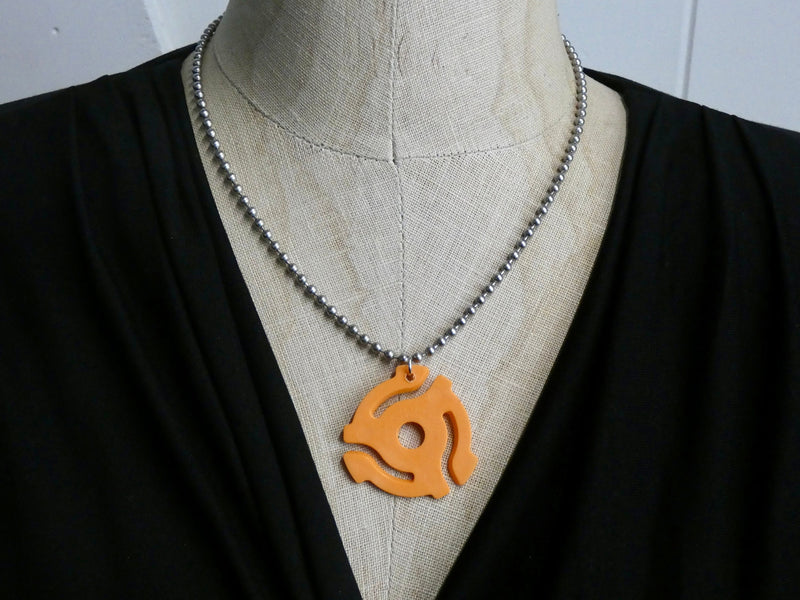 Record Adaptor Necklace, Fun Lightweight upcycled 45 rpm record pendant