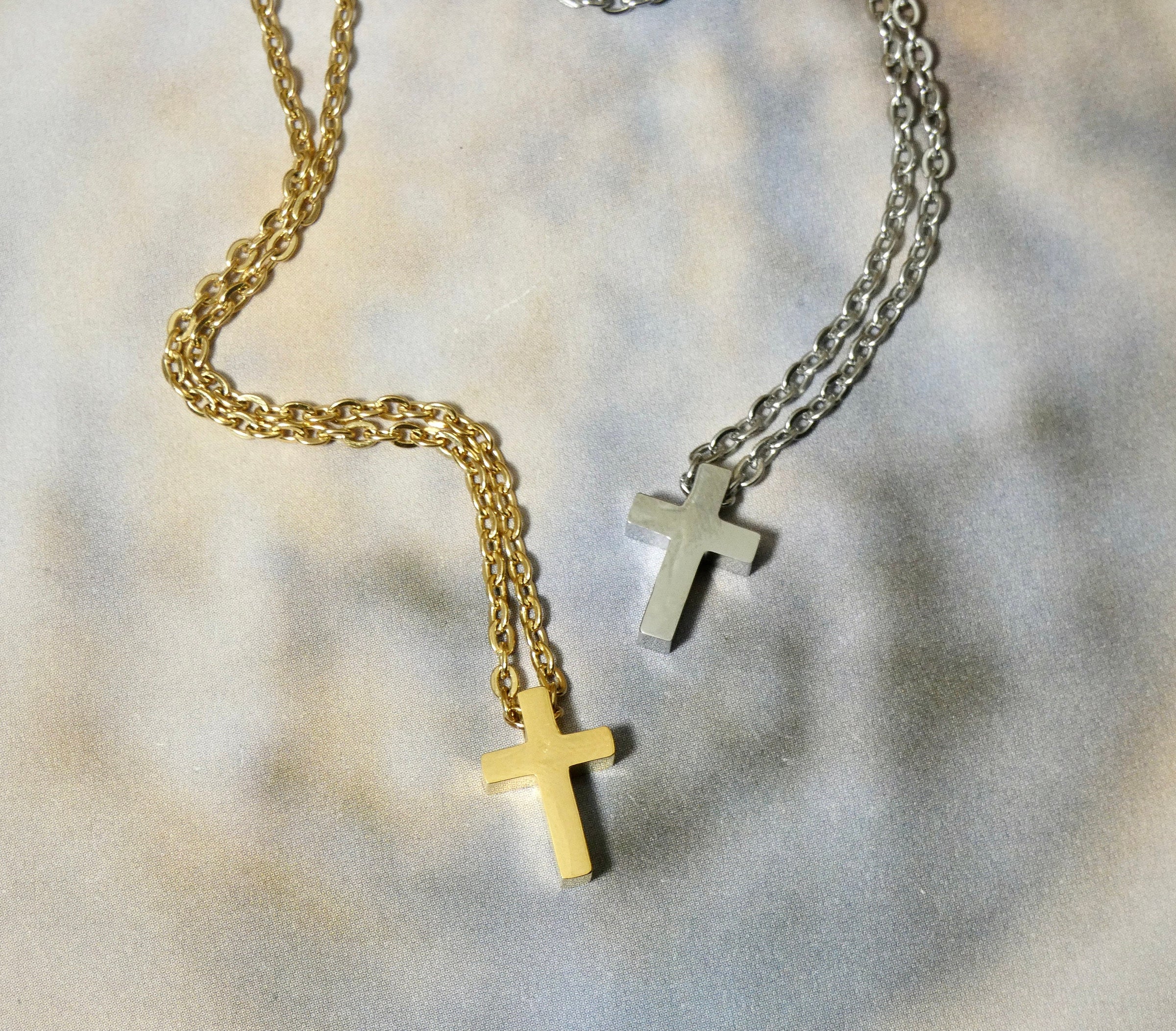 Cross Necklace, Tiny small Cross Pendant in Gold or Silver