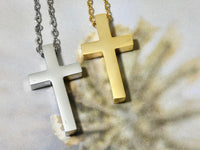 Cross Necklace, Classic Cross Pendant in Gold or Silver