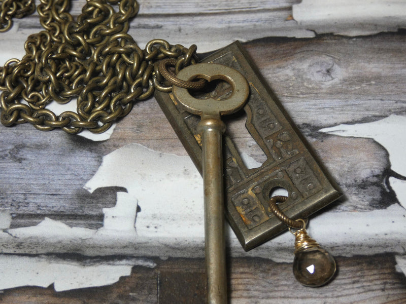 Vintage Skeleton Key and Key Hole Necklace