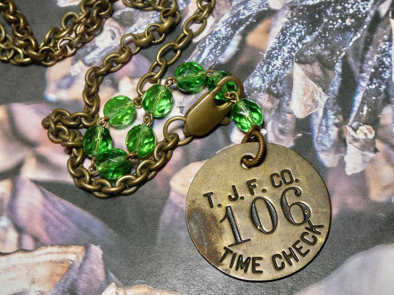 Vintage Tag Necklace - Rare T.J.F. Co Time Check Tag #106