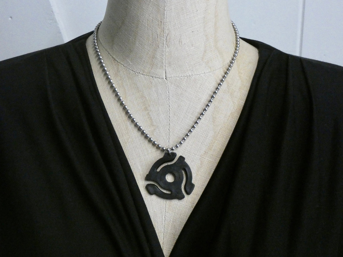 Record Adaptor Necklace, Fun Lightweight upcycled 45 rpm record pendant