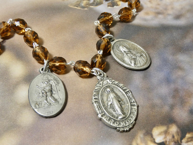 Repurposed Vintage Religious Medallion Charm Necklace, christian medals