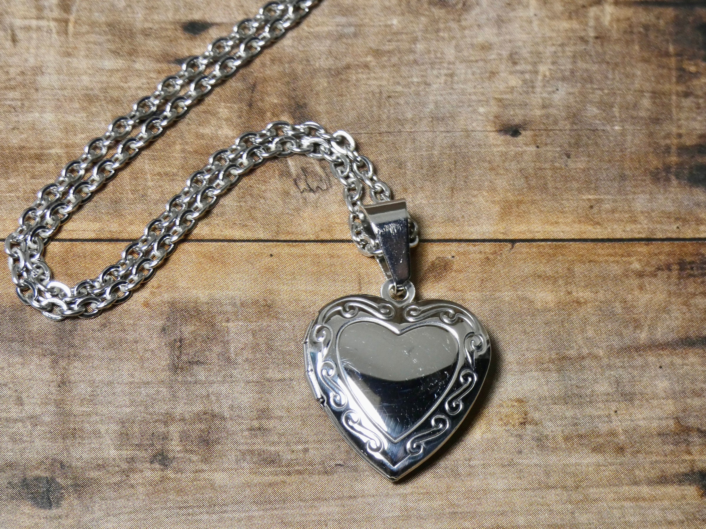Heart Locket Necklace, Tiny Heart Photo Locket in Gold or Silver